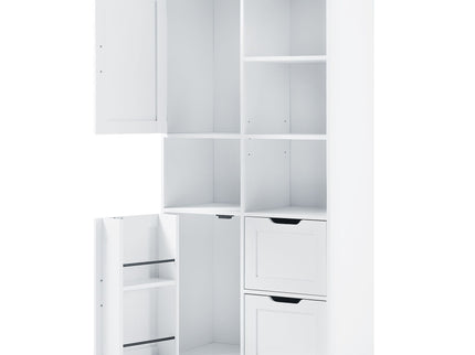 Freestanding Bathroom Storage Cabinet With Doors And Drawers, Adjustable Shelf, Open Shelves - White