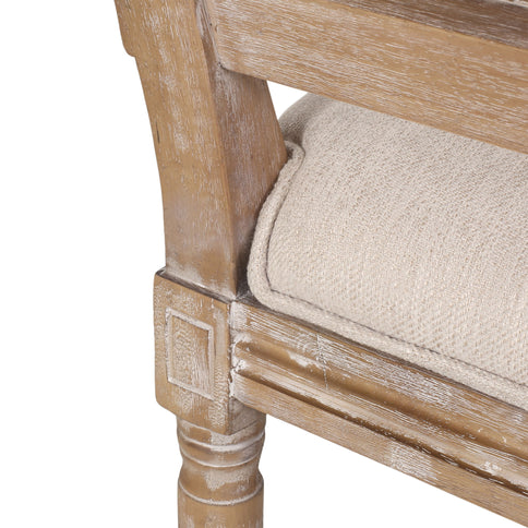 French Country Dining Chair With Rectangular Cane Backrest And Smooth Upholstered Seating