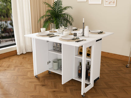 3 In 1 Foldable Side Table With 4 Storage Shelves
