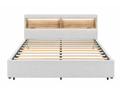 Sacha - Bed With LED And Bookcase Headboard, Built In Siderail Storage