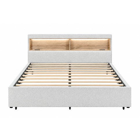 Sacha - Bed With LED And Bookcase Headboard, Built In Siderail Storage