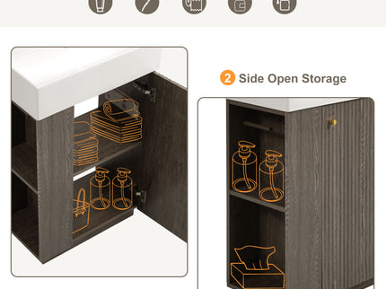 Bathroom Vanity With Sink, Freestanding Wood Grain Cabinet With Storage