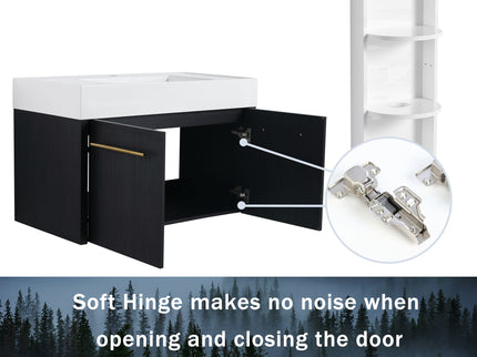 Modern Wall Mounted Bathroom Vanity With Thick Edge Resin Sink And Storage Rack