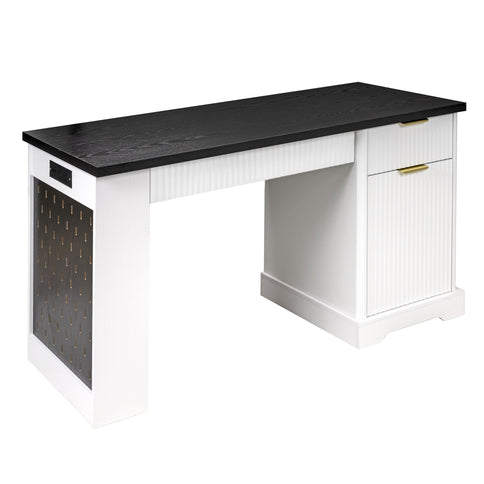 Modern Fluted Office Desk With Storage Cabinet