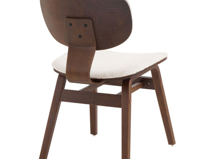 Modern Boucle Fabric Upholstered Side Chair, Bentwood Frame - White / Walnut