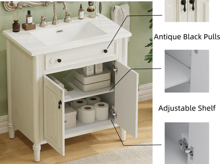 Vintage Bathroom Vanity With Sink, Rustic Cabinet With Soft Close Doors