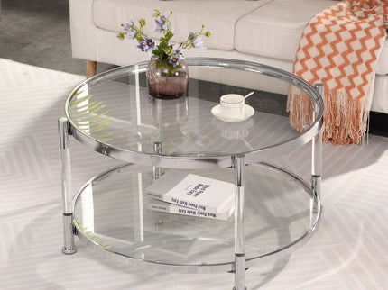 Contemporary Acrylic, Coffee Table, Round Tempered Glass Coffee Table - Chrome / Silver