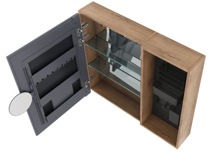 Wall Mounted Bathroom Mirror Cabinet & Adjustable Shelves - Imitative Oak