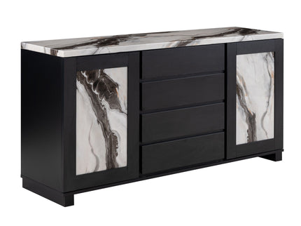 Stacey - Buffet With Storage Drawers And Marble Detailing - Black / Marble