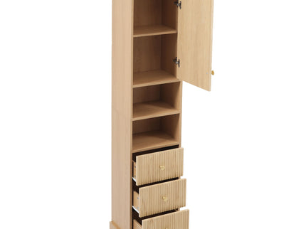 Tall Bathroom Cabinet With 1 Door, 3 Drawers, Open Storage - Wood