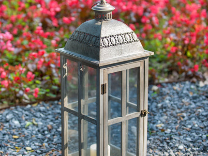Wooden Candle Lantern Decorative, Hurricane Lantern Holder Decor For Indoor Outdoor, Home Garden Wedding - Gray
