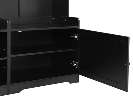 Wide Hall Tree With Shoe Storage, 4 In 1 Entryway Bench With 8 Cubbies, 7 Coat Hooks & Adjustable Shelf For Hallway - Black