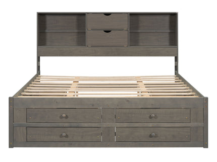 Platform Bed With Storage Headboard And 8 Drawers