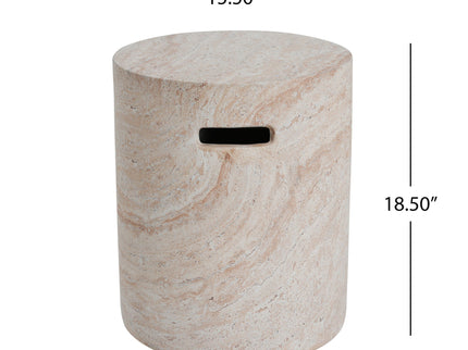 Modern Concrete Side Table With Travertine, Indoor / Outdoor Use - Beige