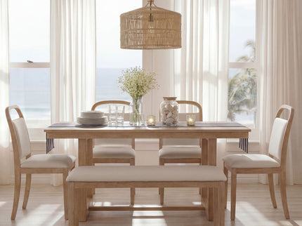 Farmhouse Dining Set With 4 Upholstered Chairs & 1 Bench