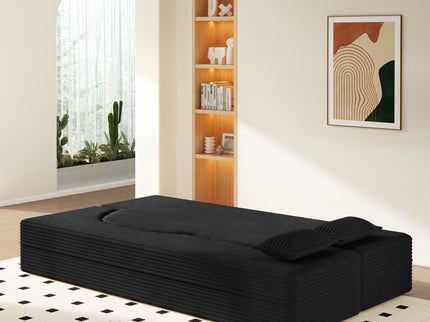 Modern Floor Sofa With 2 Pillows, Convertible Twin Size Folding Mattress For Living Room