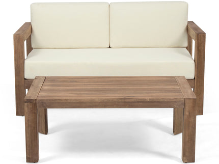 2 Piece Patio Set With Open-Back Loveseat And Coffee Table - Beige / Brown
