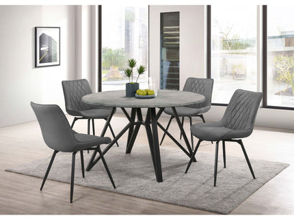 Vellux - 5 Piece Round Dining Table Set With Concrete Top Upholstered Chairs - Gunmetal