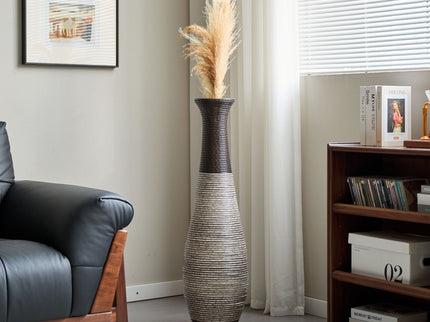 Tall Standing Designer Floor Vase Durable Artificial Rattan Elegant 2 Tone Finish Ideal Decor Accent For Living Room, Bedroom, Entryway Stylish Home Decor Statement Piece - Black / Gray