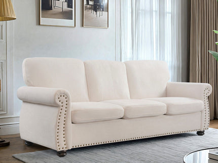 Soft Sofa, Upholstered 3 Seater Couch With High Density Foam, Loose Back Cushions And Turned Legs