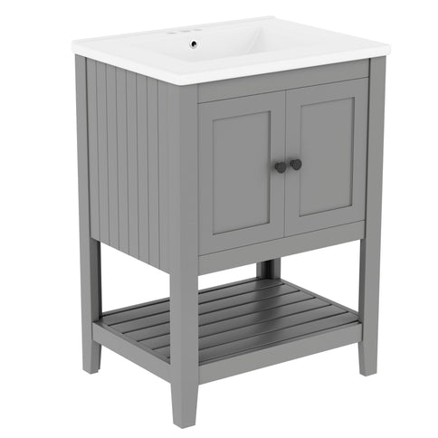 Modern Bathroom Vanity With Sink And Open Shelf