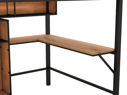 Full Size & Loft Bed With L-Shaped Desk And Shelves - Black