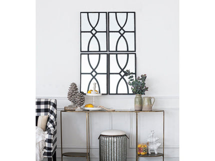 Rectangular Wooden Wall Mirror With Antique Frame, Vertical Or Horizontal Home Decor For Living Room (Set of 2)