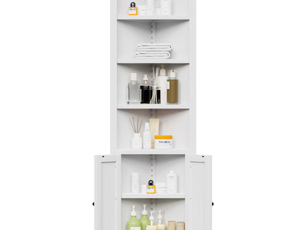 Tall Corner Storage Cabinet With 2 Doors, 5-Tier With Adjustable Shelves, Freestanding - White