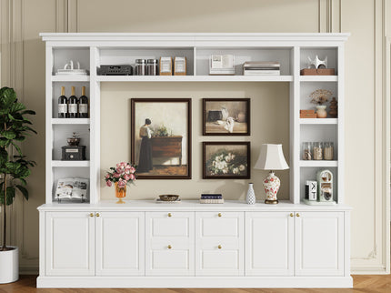 TV Stand With Bookcase, Storage Cabinet With 3 Adjustable Shelves, Living Room Entertainment Center - White