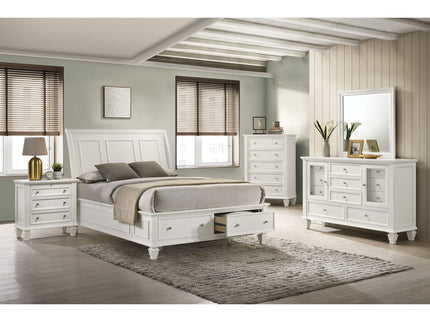 Dennis - Eastern King Storage Panel Bed With Carved Headboard And Built In Drawers - Cream White