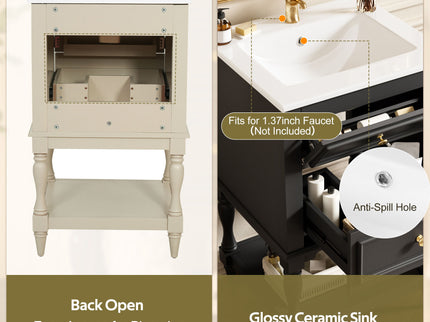 Retro Design Bathroom Vanity With Sink, 2 Drawer Storage Cabinet