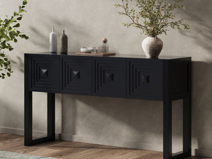 Geometric Carved Console Table With 3 Soft Close Drawers