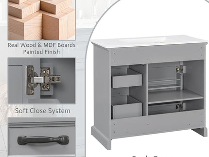 36" Bathroom Vanity With Sink, 2 Tip-Out Drawers, Soft Close Hinges