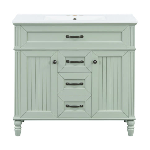 Bathroom Vanity With Sink, Flip-Out Top Drawer, Soft Close Doors, 2 Storage Drawers