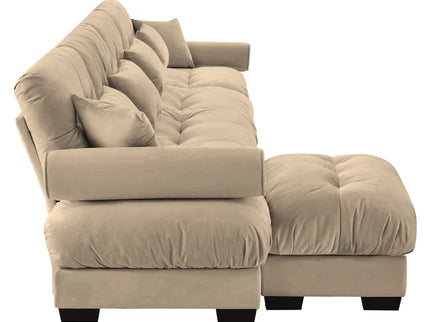 Modern Sectional Sofa With Ottoman, Round Bolster Armrests, Waist And Throw Pillows
