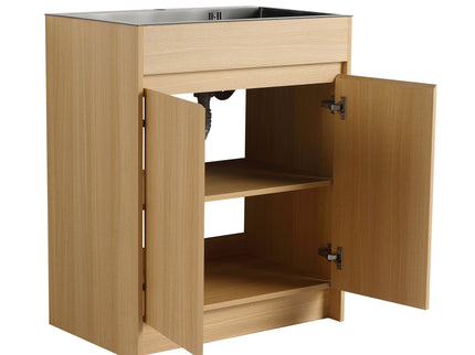 28" Freestanding Bathroom Vanity With Sink, Soft Close Doors - Oak