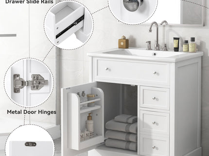 Bathroom Vanity With Sink Top, Cabinet With Door And 2 Drawers - White