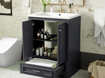 Bathroom Vanity With Ceramic Sink Combo, Modern Freestanding Storage Cabinet With Silver Handles