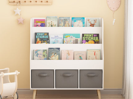 Bookshelf With 3 Bins, Storage Shelf For Toys And Books