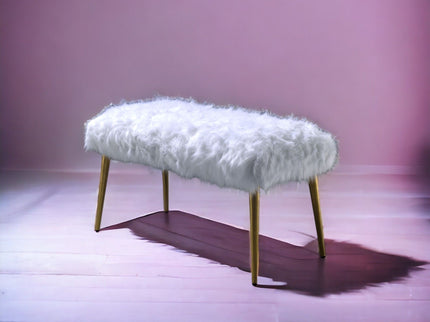 Bagley II - Faux Fur Bench - White / Gold