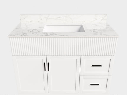 Bathroom Vanity Set, Fluted Cabinet, Soft Close Doors & Drawers, Single Faucet Hole, Sink Included - White