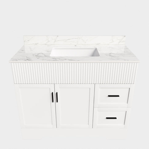 Bathroom Vanity Set, Fluted Cabinet, Soft Close Doors & Drawers, Single Faucet Hole, Sink Included - White