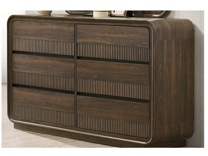 Flair Rounded Edges 1 Piece Dresser, 6 Drawer Storage Bedroom Furniture - Brown