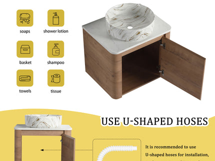 Wall Mounted Bathroom Vanity With Art Sink, 1 Soft Close Door