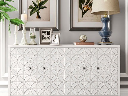 Accent Cabinet 4 Door Wooden Cabinet Sideboard Buffet Server Cabinet Storage Cabinet, For Living Room, Entryway, Hallway, Office, Kitchen And Dining Room - White Wash