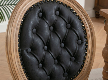 French Style Solid Wood Frame Antique Painting, Hand-Pulled Buckle Decoration Artificial Dining Chair With Nailhead Trim, Wood Legs