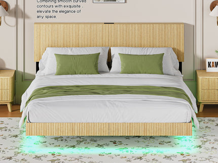 Floating Bedstead With Charging Station And LED Lights