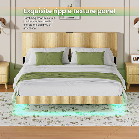 Floating Bedstead With Charging Station And LED Lights