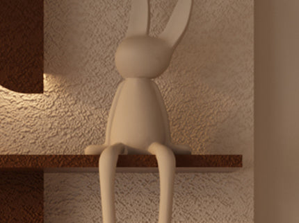 Adjustable LED Sandstone Wall Decor With Simulated Plants 3D Art Sculpture, Glass Vase & Rabbit Statue, Remote Control - Light Coffee