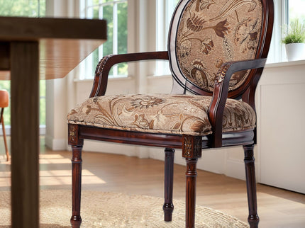 Bernice - Oval Back Chair With Floral Carvings - Brown / Beige Gray